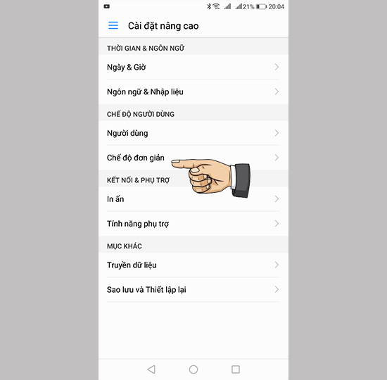 Bật chế độ đơn giản